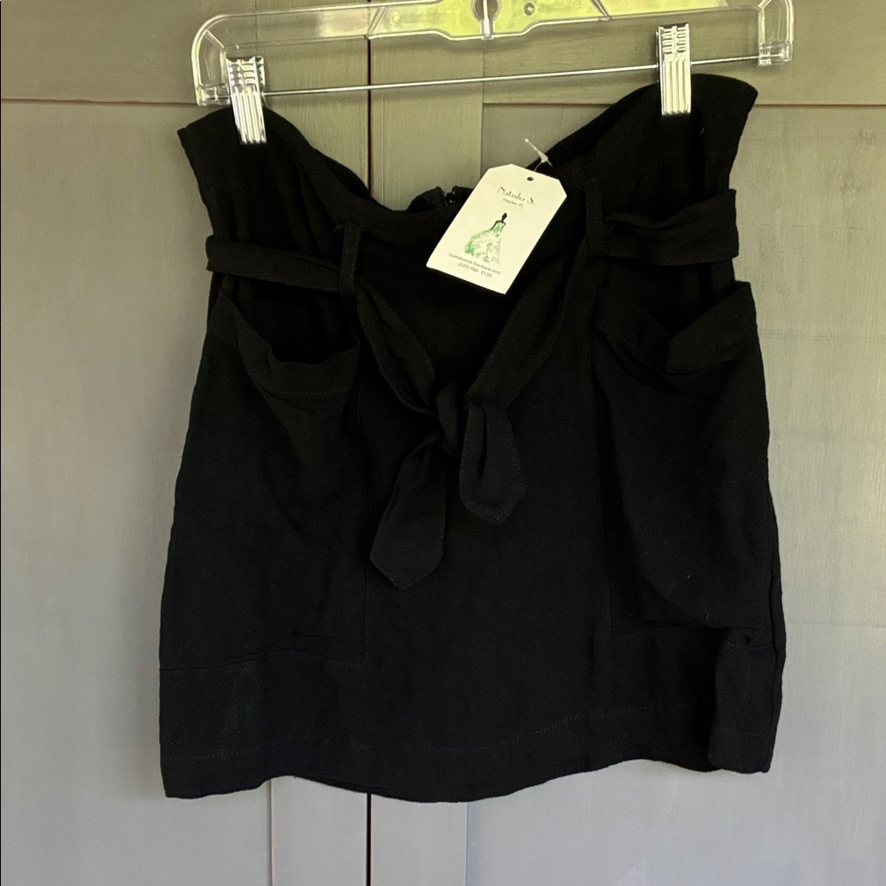 Hyfve large new Black Tie-Front Mini Skirt linen blend